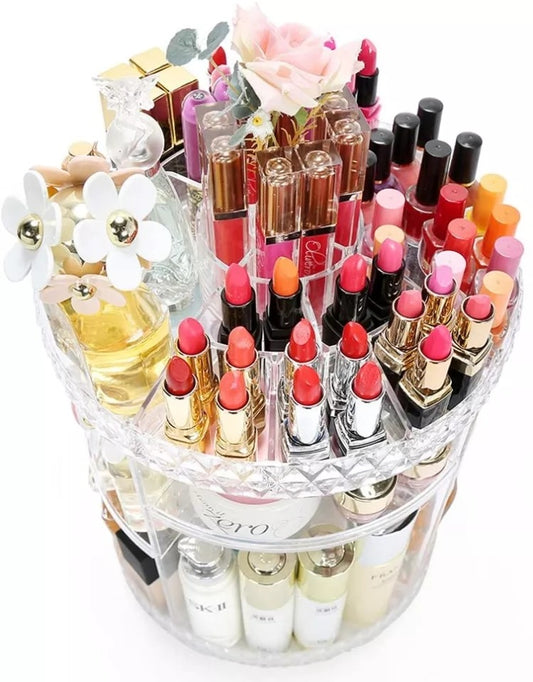 Organizador de Maquillaje Giratorio 360° Interponte – Acrílico, 5 Compartimentos + Cajón
